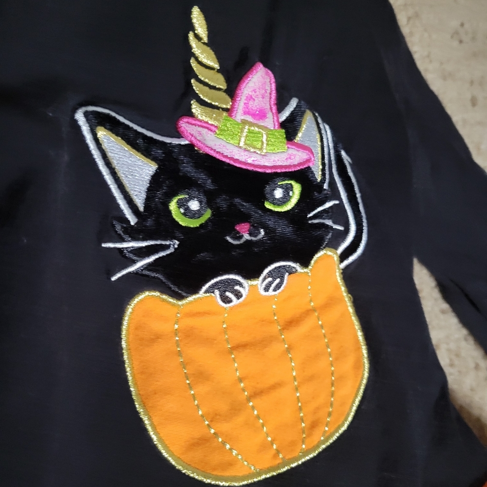 Counting Daisies Halloween 3T Black Cat Orange and Black Dress - Picture 2 of 3